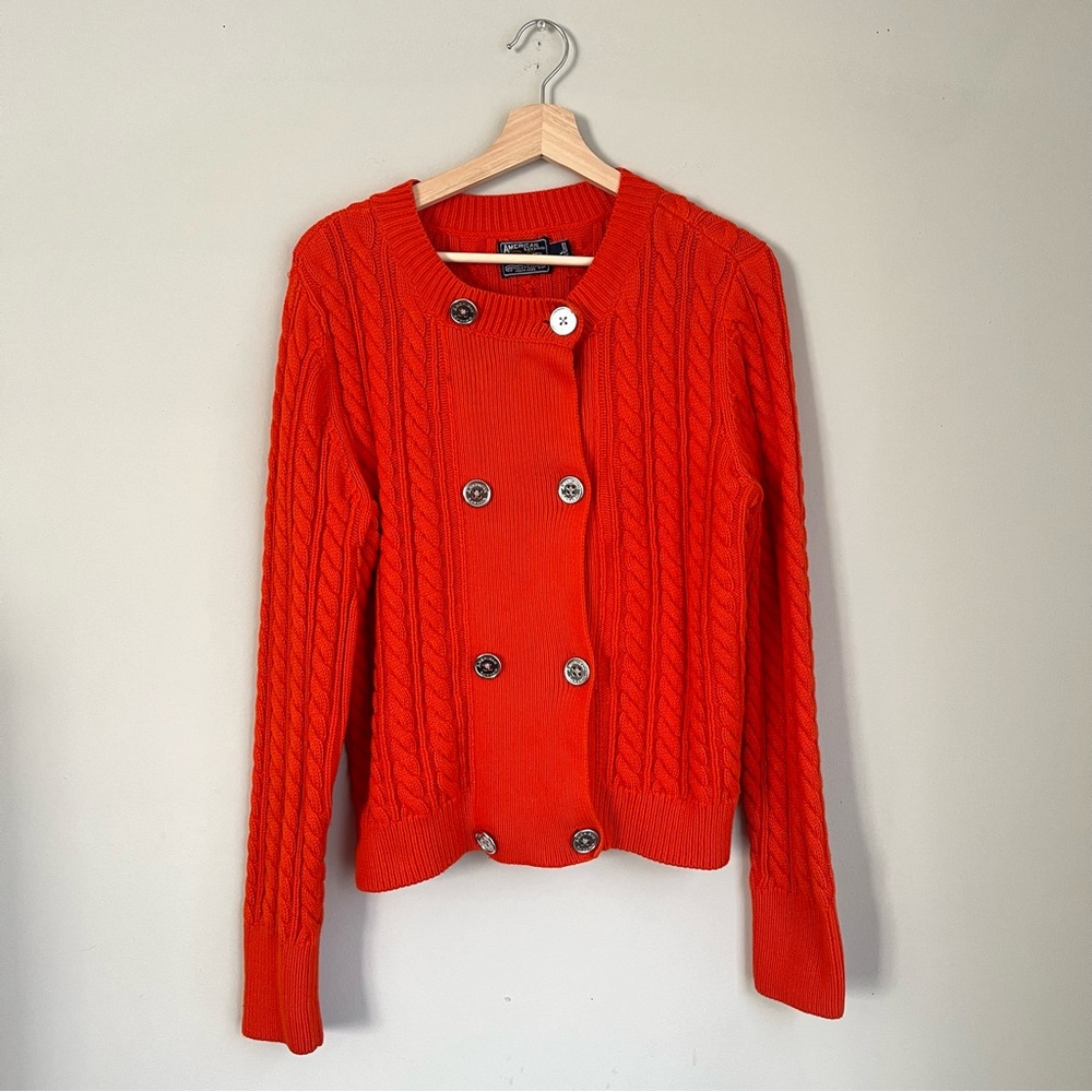 American Living Cotton Double Breasted Cable Knit Cardigan Orange Size Large